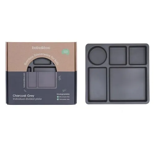 bobo&boo Bamboo Divided Plate - Charcoal Gray