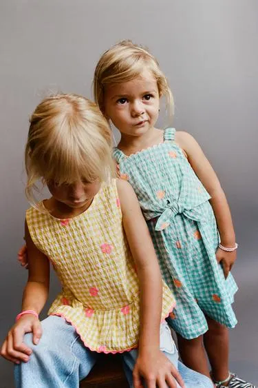 EMBROIDERED FLORAL GINGHAM PLAYSUIT