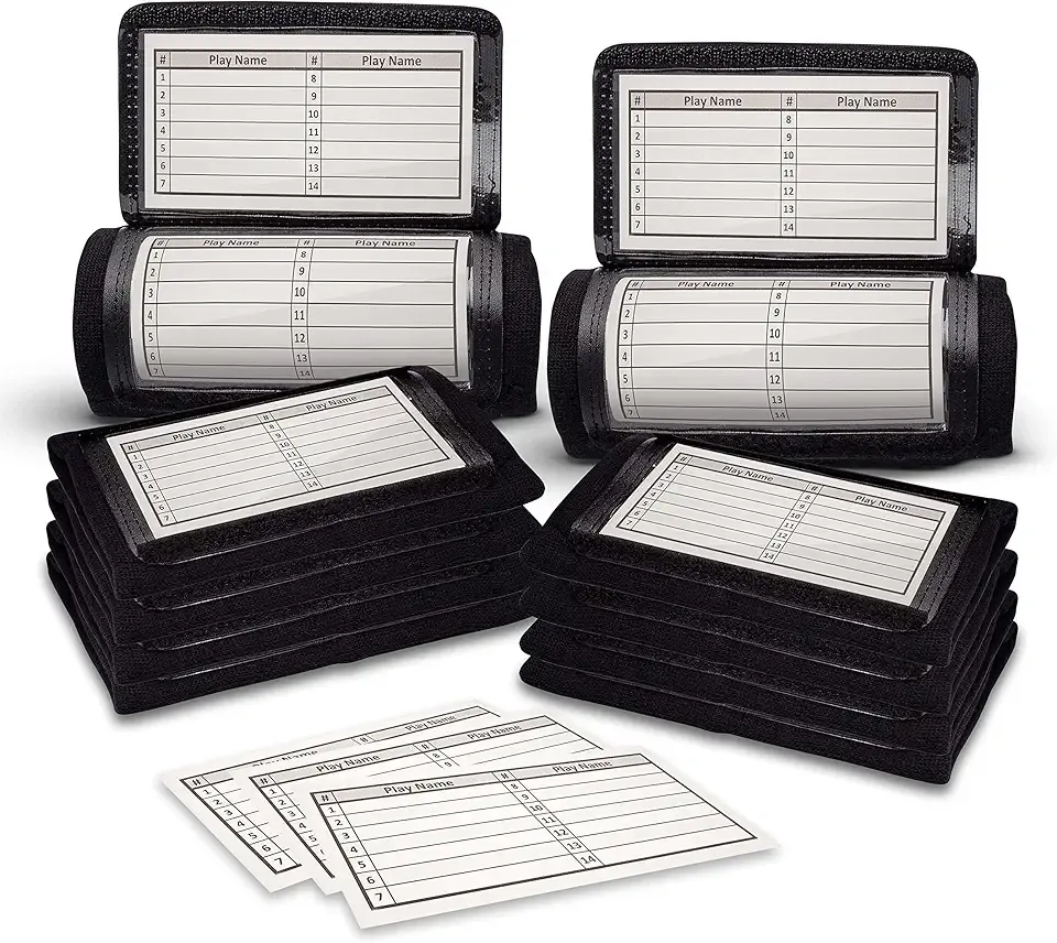 GSM Brands Quarterback (QB) Play Wristband - Youth Size - Pro Football Armband Playbook - 10 Pack (Black)