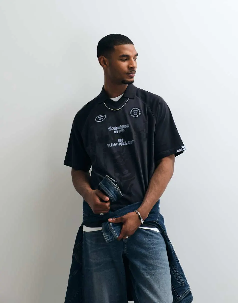 Aape by A Bathing Ape logo sports jersey in washed black