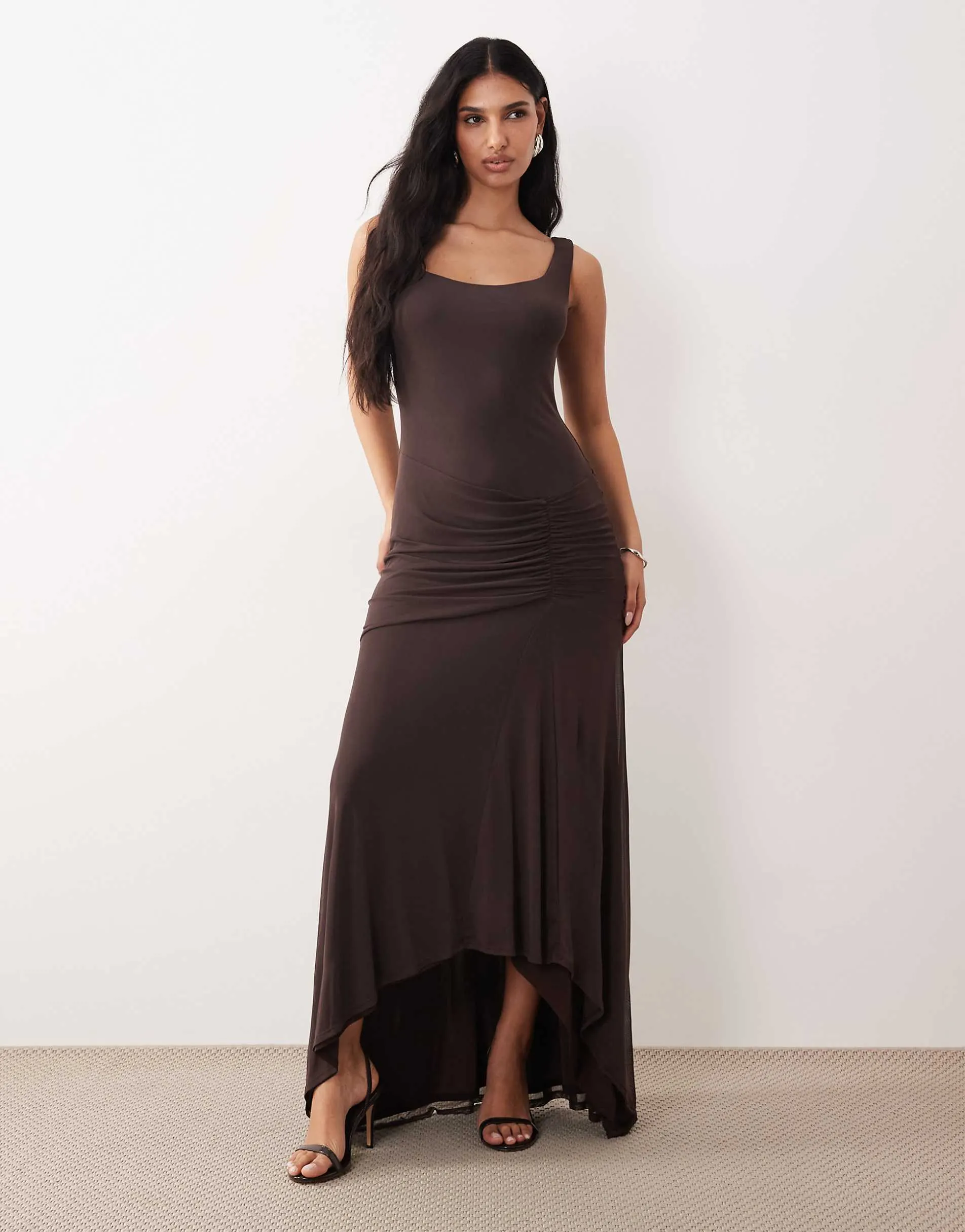 ASOS DESIGN square neck maxi dress in chocolate