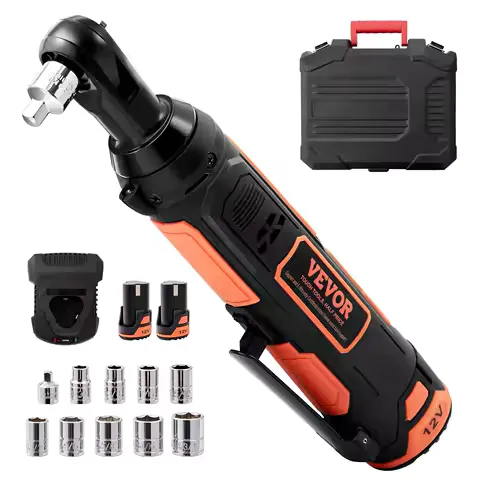 SucceBuy 3/8 Cordless Electric Ratchet Wrench Set 12V 33 Ft-lbs Power Ratchet Tool Kit 45-Min Fast Charge 2-Pack 2.0Ah Battery