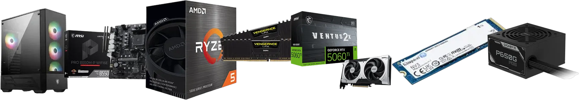 Kit PC Gamer à monter : Ryzen 5 5500 + RTX 5060 + 16 Go DDR4 + SSD 1 To
