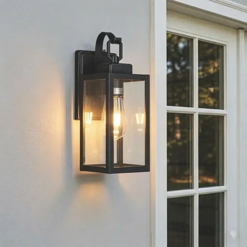 Patriot Lighting® Rhemi Matte Black Dusk to Dawn Outdoor Wall Light