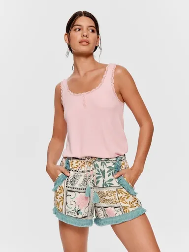 Boho Floral Tassel Mid Short