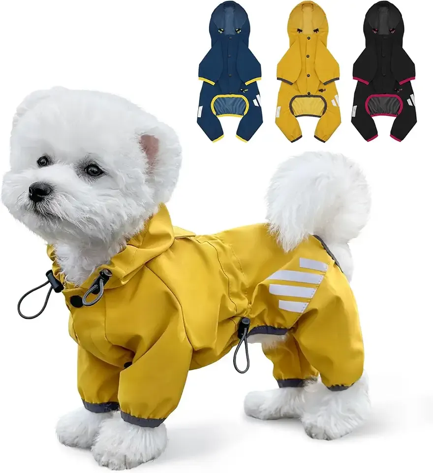 Dog Raincoat, Waterproof Dog Rain Jacket with Hood, Rain Coat with Leash Hole, Reflective Strap for Small Medium Dogs, Lightweight Puppy Clothes(Yellow,S)