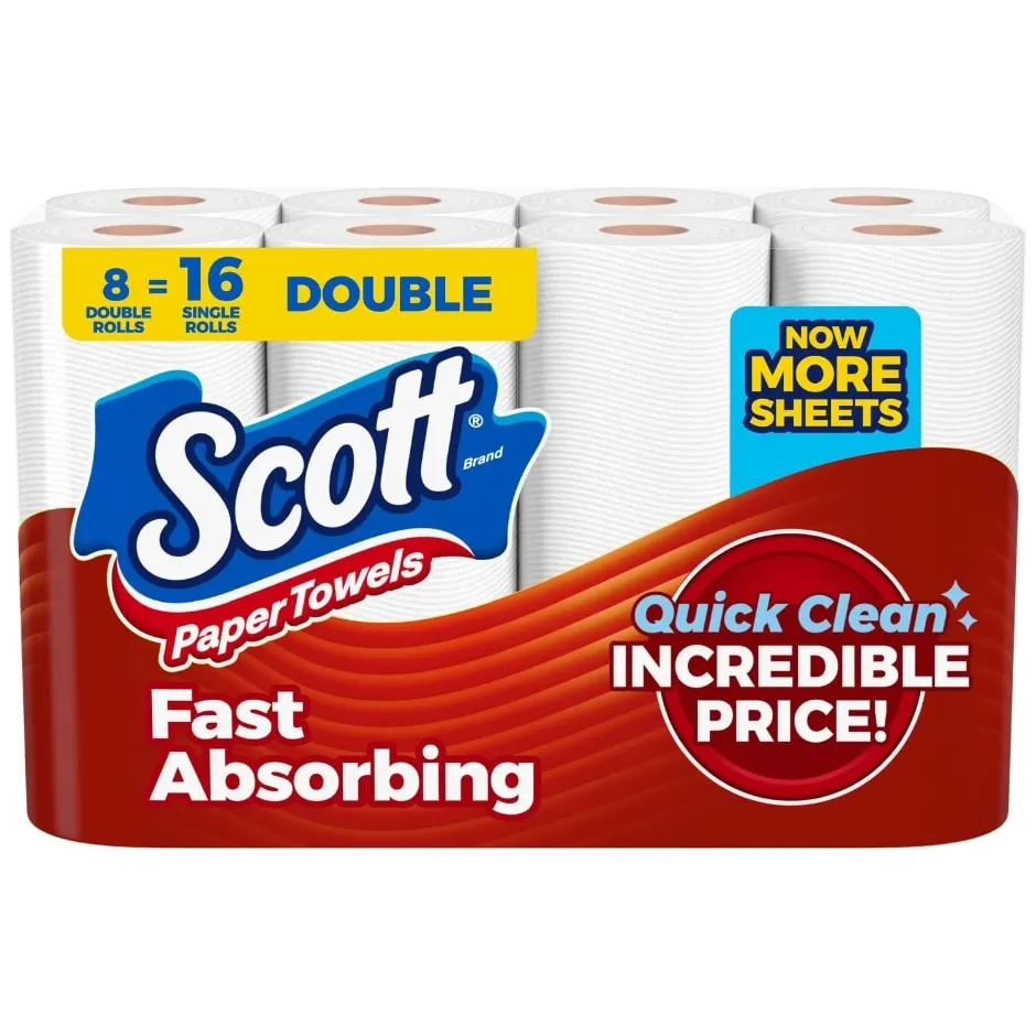 Scott Paper Towels, Choose-A-Sheet, 8 Double Rolls = 16 Regular Rolls (108 Sheets Per Roll)