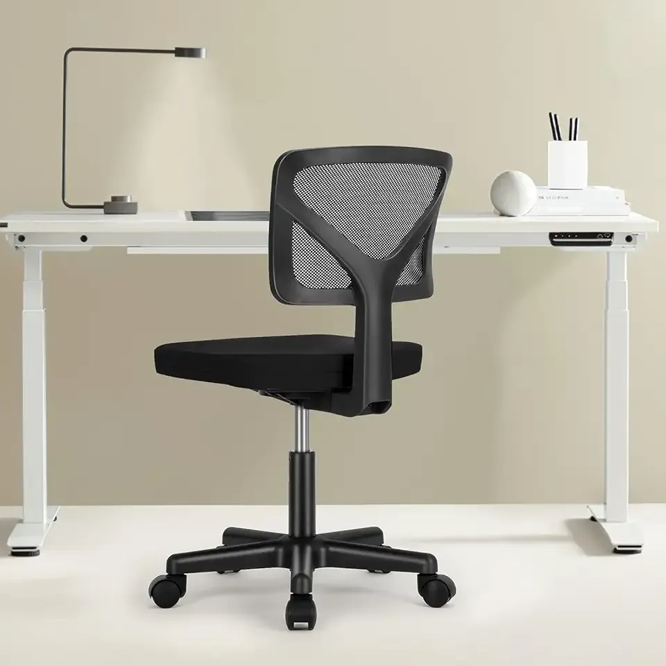 Sweetcrispy Small Office Desk Chair, Ergonomic Low-Back Mesh Rolling Work Swivel Chairs with Wheels, Armless Comfortable Seat Lumbar Support for Home, Bedroom, Study, Student, Adults,Classic Black