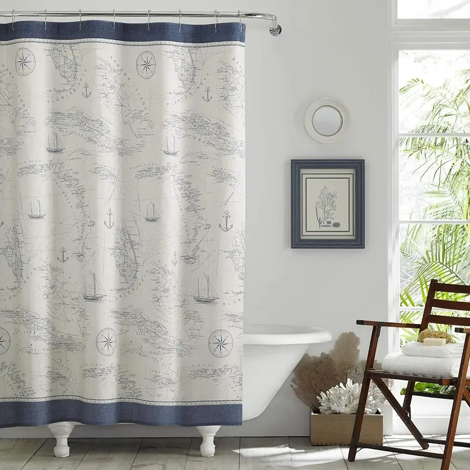 Tommy Bahama - Shower Curtain, 100% Durable Cotton Fabric with Medium-Weight Feel, Coastal Bathroom Decor (Caribbean Sea Blue, 72' x 72')