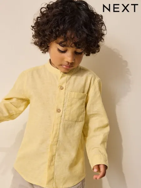 Yellow Grandad Collar Linen Mix Shirt (3mths-7yrs)