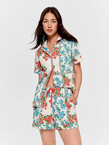 Garden Floral Tile 100% Cotton Long Pj Short