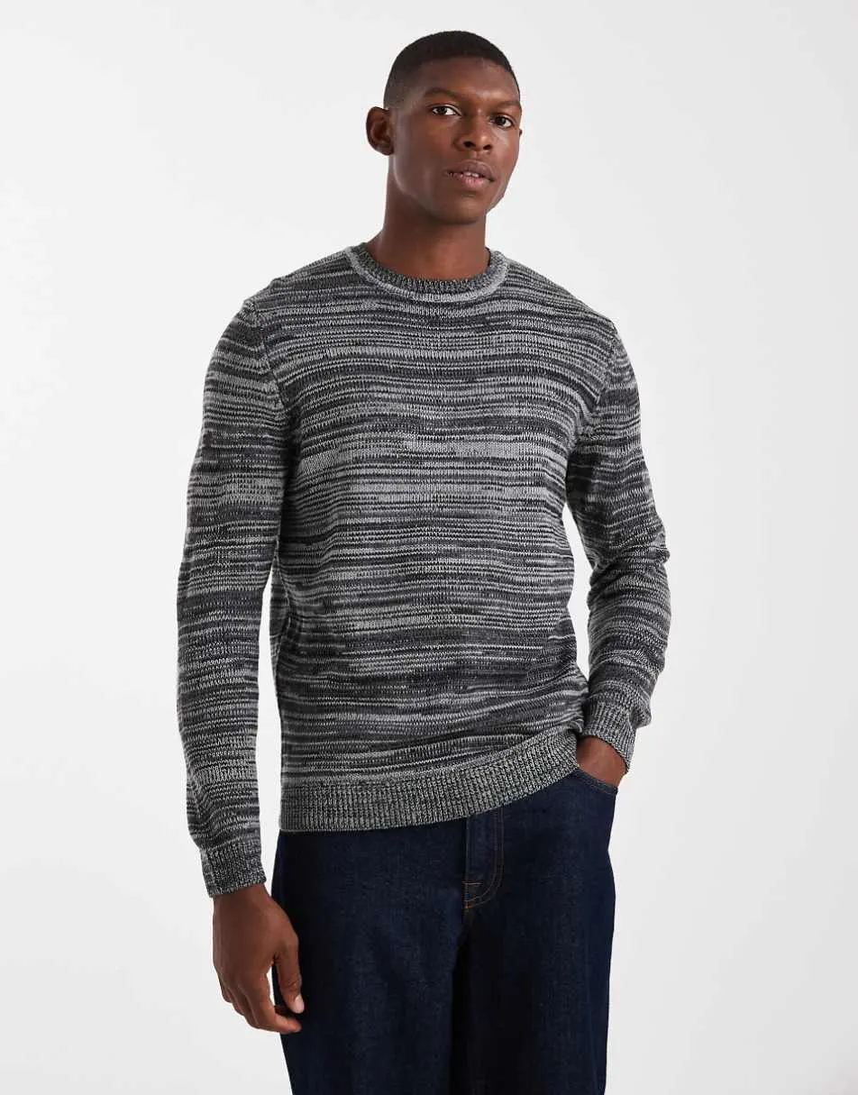 ONLY & SONS crew neck knit jumper in charcoal marl stripe