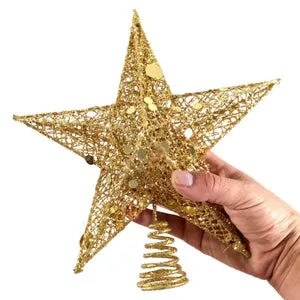 Árbol de Navidad Star Top - Estrella de 5 Puntas Shine 25cm para Decoración del Hogar y Fiesta Interior (Golden)