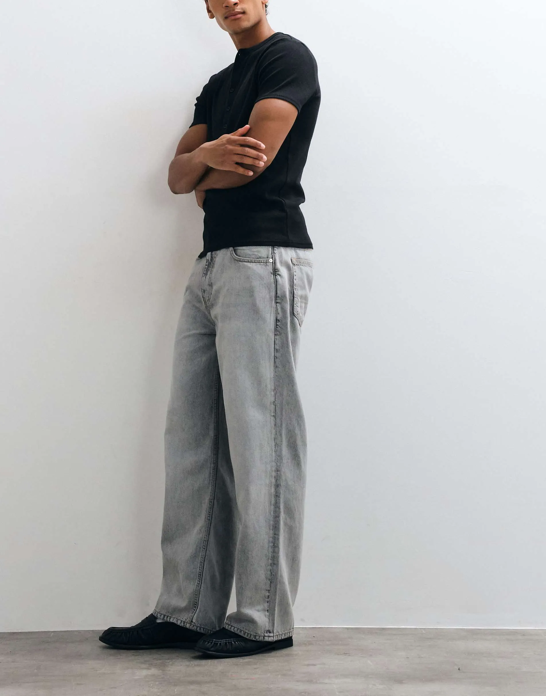 AllSaints Lenny wide leg denim jeans in washed grey