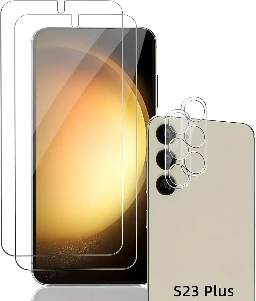 【2+2 2 Pack for Samsung Galaxy S23 Plus Screen Protector and 2 Pack Camera Lens Protector,[9H] Tempered Glass, Anti Scratch, Case Friendly