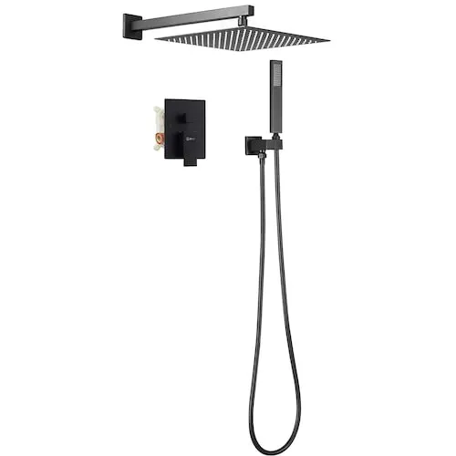 10 inch Showerhead Single-Handle 2-Spray Square High Pressure Shower Faucet in Matte Black Valve