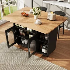 Moderna Isla de Cocina de MDF Negro - Buffet, Servidor, Mesa Ajustable y Espaciosa Unidad de Almacenaje