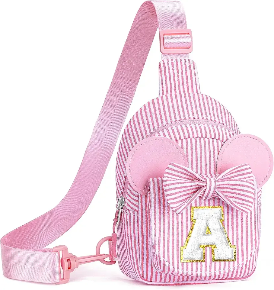 Valentines Day Gifts for Kids, Birthday Gifts for Girls Kids, Initial Pink Sling Bag for Kid Girl | Initial Monogram Fanny Packs Crossbody Bag Purse for Girl Kid Year Old Birthday Gift (Pink A)