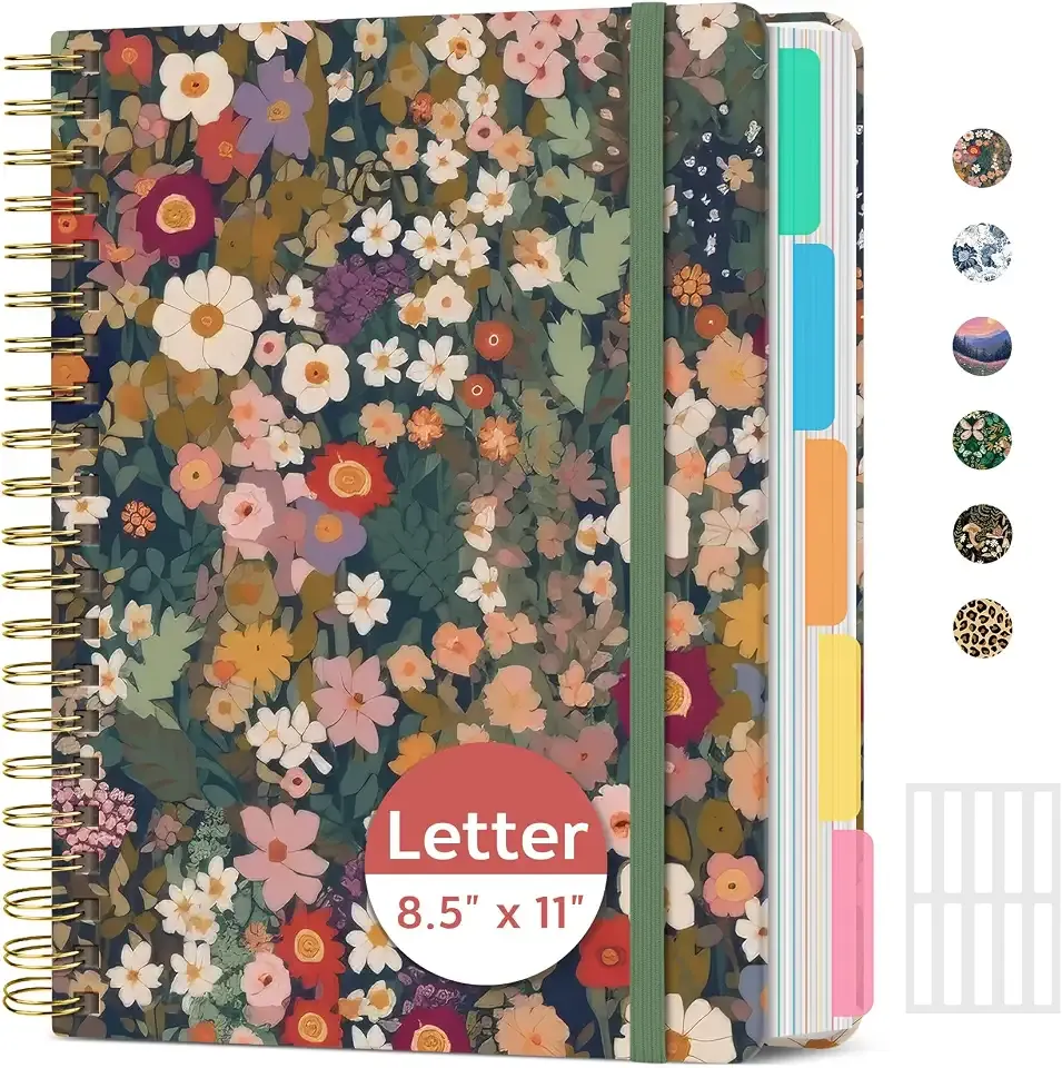 Taja Cute Large Spiral Lined Notebook for Work with 5 Removable Dividers