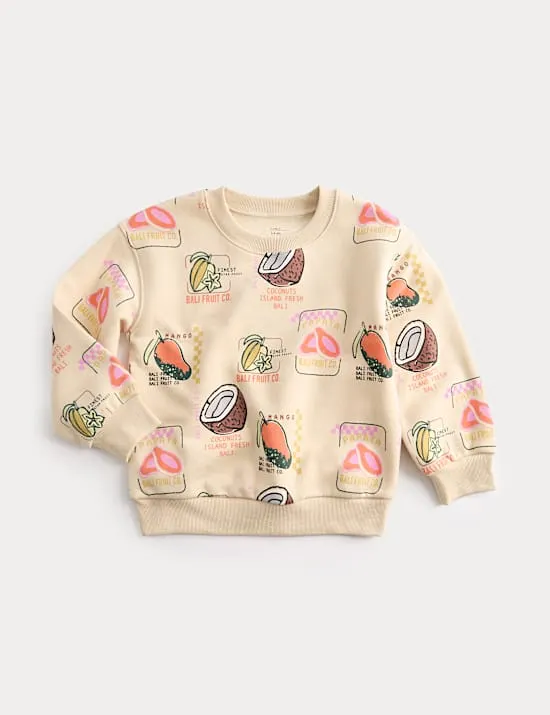 Sweatshirt mit hohem Baumwollanteil und tropischem Musterprint (2–8 J.)
