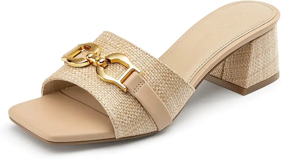 Raffia Heeled Sandals Women Slip On Chunky Block Heels for Summer