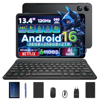 DOOGEE U13 Pro Tablet Android 16, 13,4 Zoll, 36 (6+30) GB + 256 GB(bis 2TB erweiterbar), 120Hz, 11.000 mAh/18 W, Gemini AI, Widevine L1,Tastatur-Set