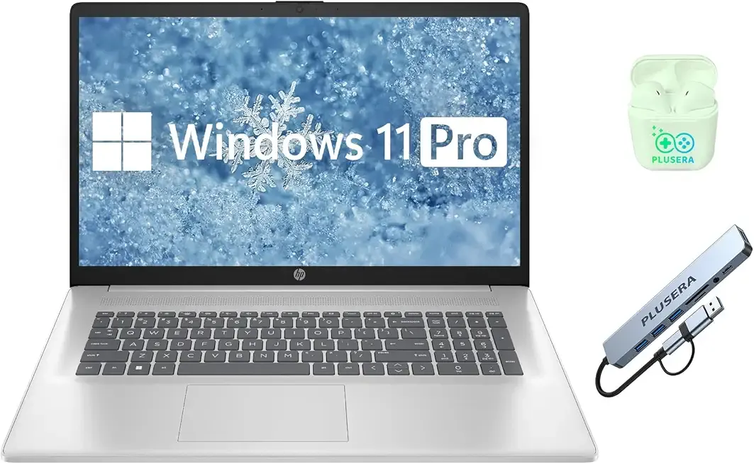 17.3" HD+ Business & Student Laptop Computer, 16GB RAM 1TB SSD, 8-Cores Intel Core i3 Processor, Windows 11 Pro, Numeric Keypad, Wi-Fi 6, PLUSERA Earphones & 8-in-1 Hub, Natural Silver