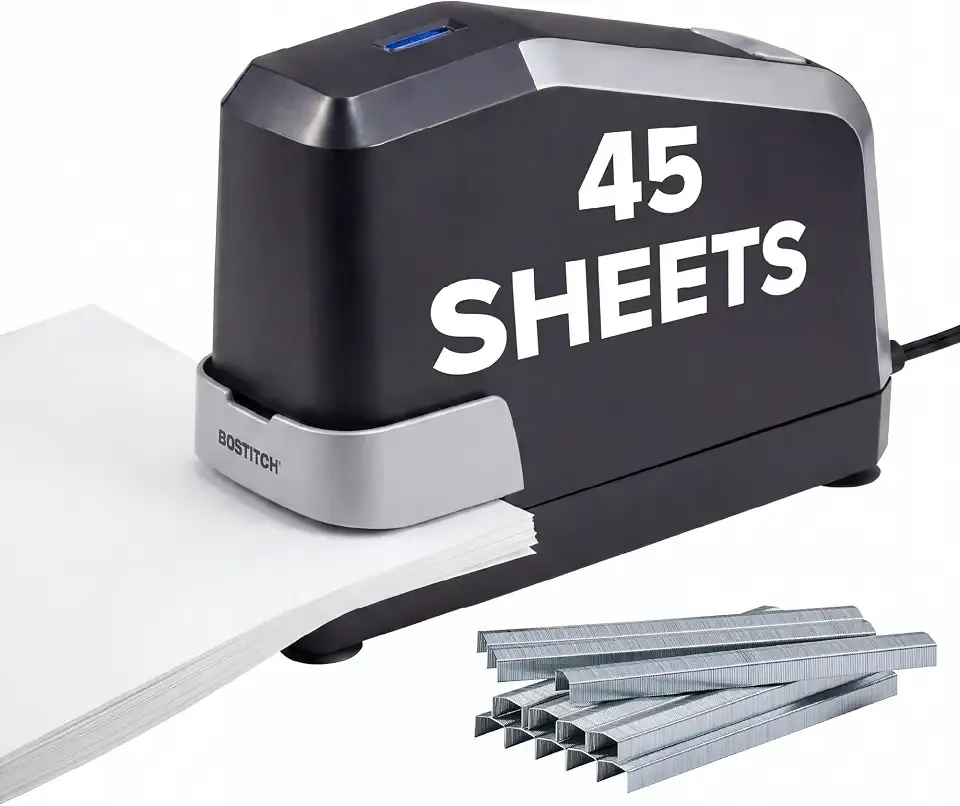 Bostitch Office Impulse Heavy Duty Electric Stapler Value Pack, 45 Sheet Capacity, Includes 5,000 Staples & Staple Remover, No-Jam, Faster Stapling, Black