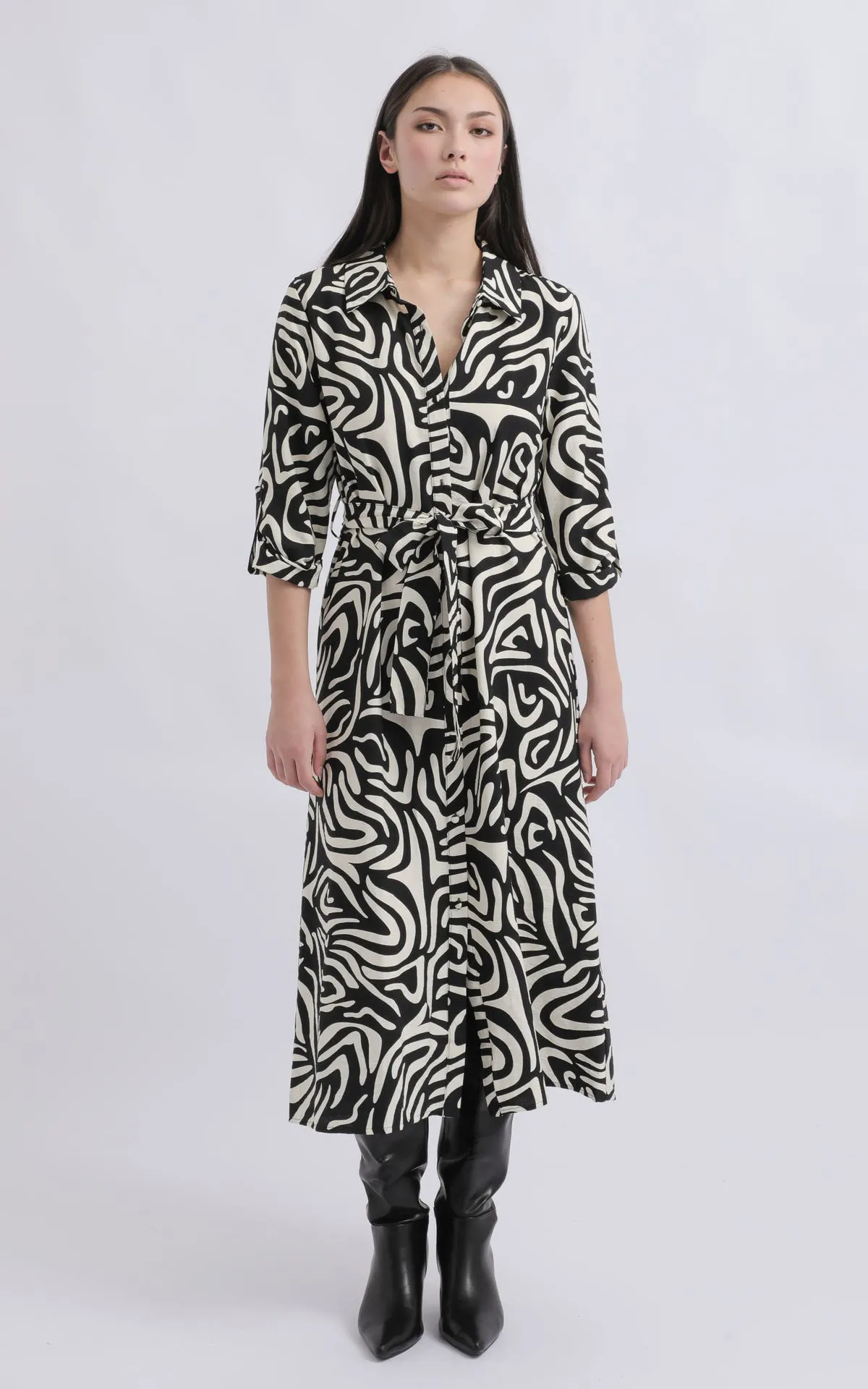 Voile Tie Waist Midi Shirt Dress