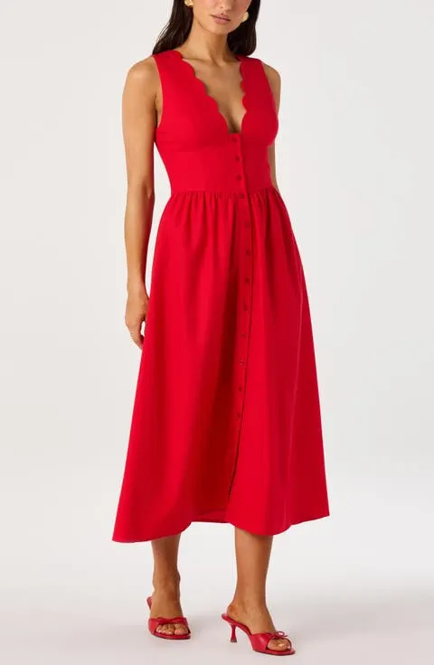 ASTR the Label Cory Scallop Neck Sleeveless Midi Shirtdress
