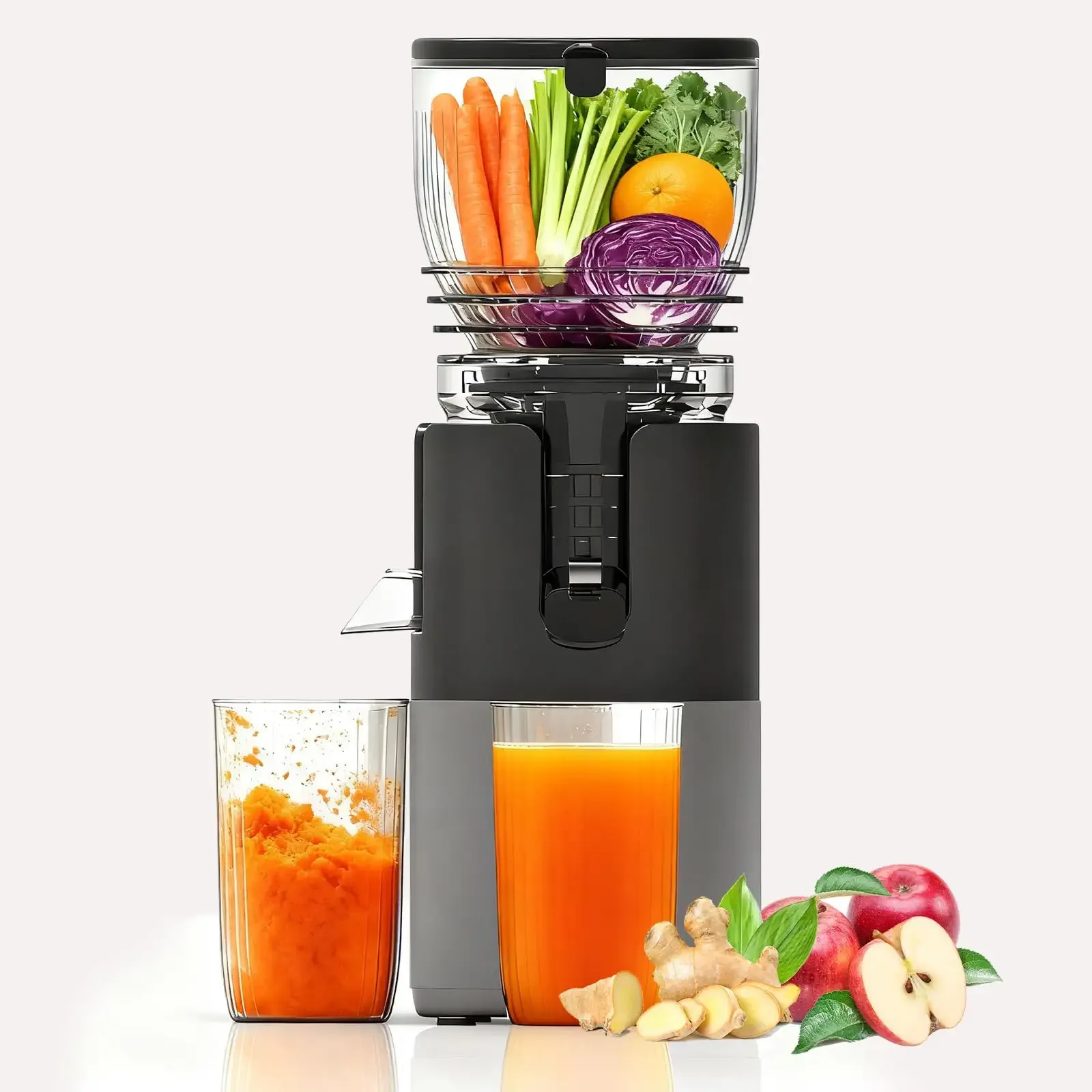 Cold Press Juicer, 6" Large Feed Chute(57oz Capacity), Slow Masticating Juicer Machines for Whole Fruit and Vegetable, 300W Juice Extractor Machine, Easy to Clean & High Juice Yield