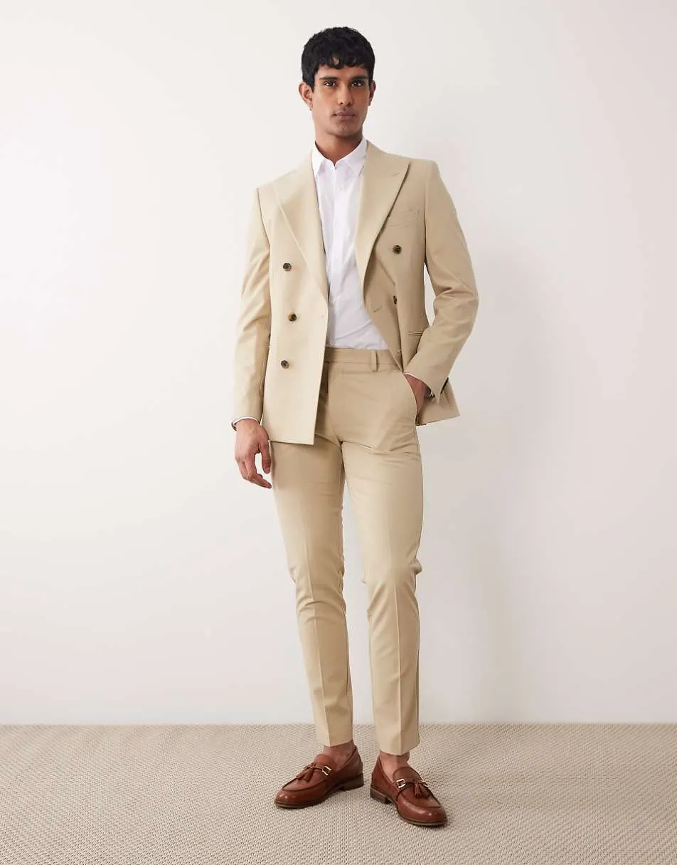 ASOS DESIGN skinny suit trouser in stone twill