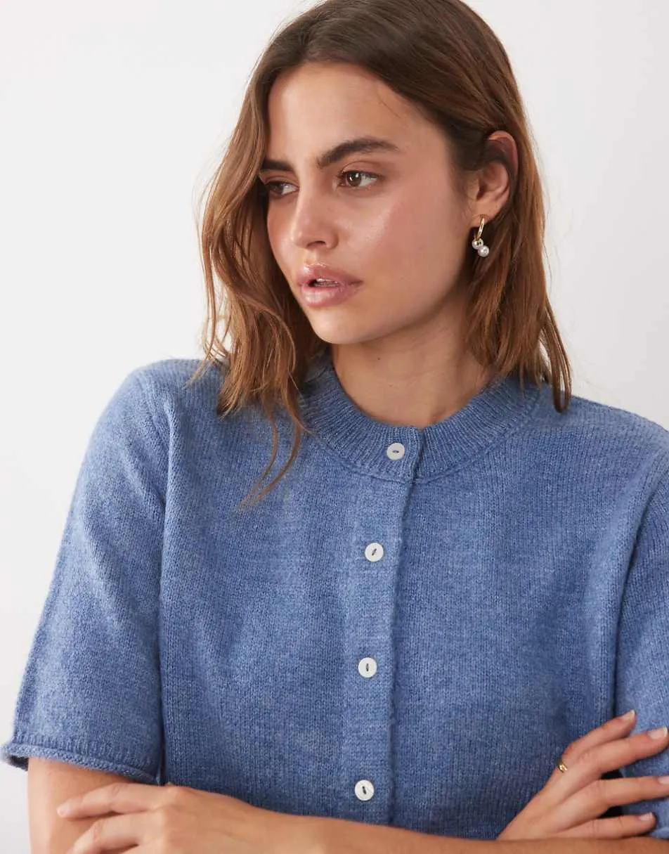 ASOS DESIGN lightweight relaxed short sleeve cardigan in light blue