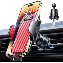 VANMASS Car Phone Holder Mount 2025 Upgraded [Patent Steel-Hook] Car Vent Phone Mount Clip Military-Grade Shockproof Cell Phone Car Mount Handsfree Truck Stand Vent Cradle for iPhone 16 Android,Red