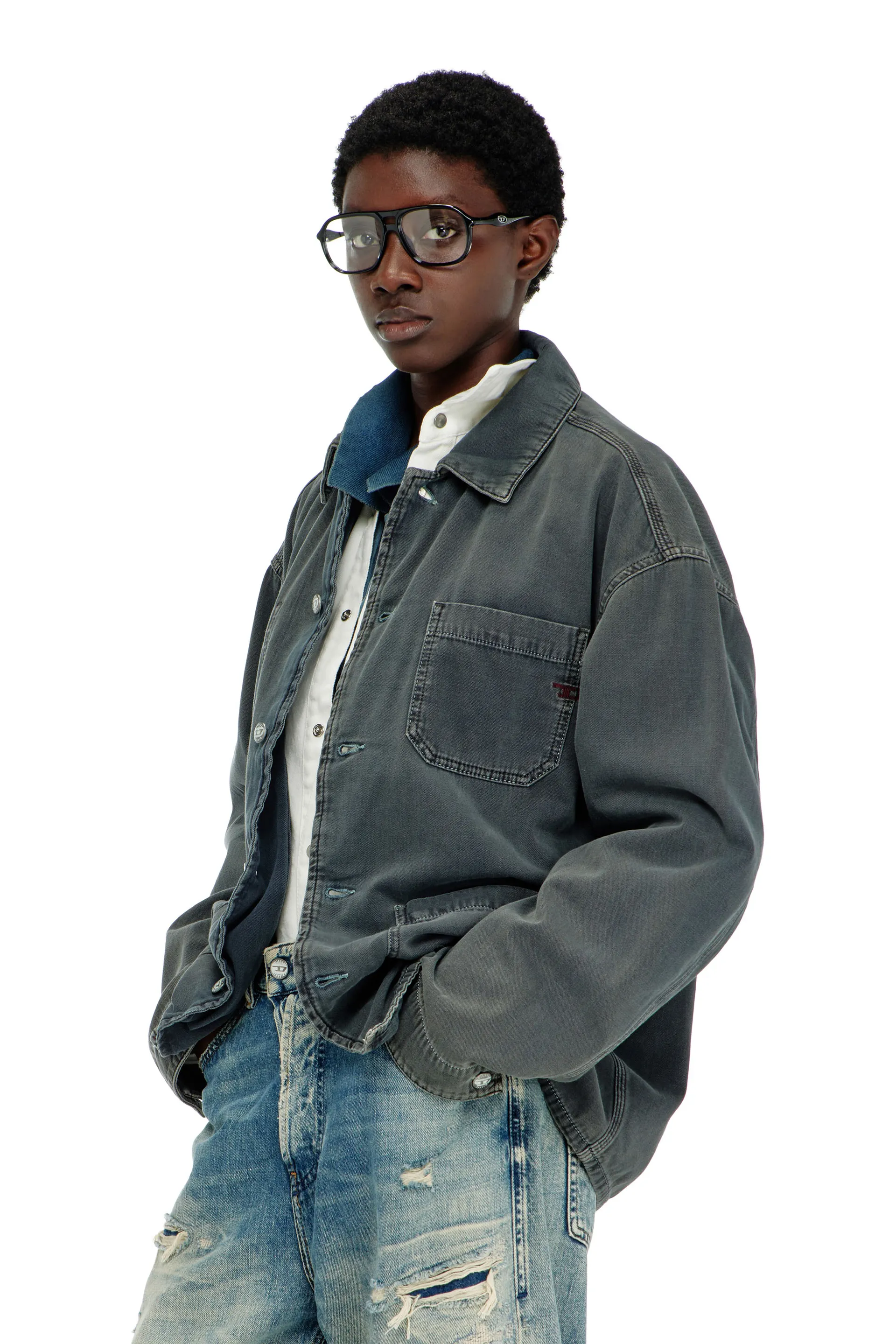 Utility-style jacket in coloured denim