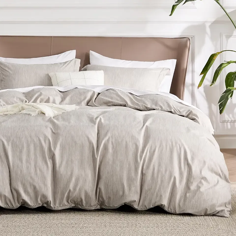 Bedsure Duvet Cover Queen Size - Soft Cationic Dyed Duvet Cover Set for Kids with Zipper Closure, 3 Pieces Bedding Set(Linen, 90"x90")