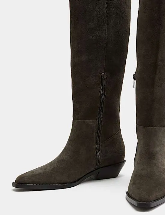 Suede Cowboy Knee High Boots