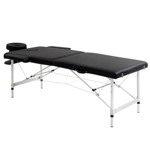 2 Section Massage Table Spa Facial Bed Adjustable Portable w/ Carry Case Black