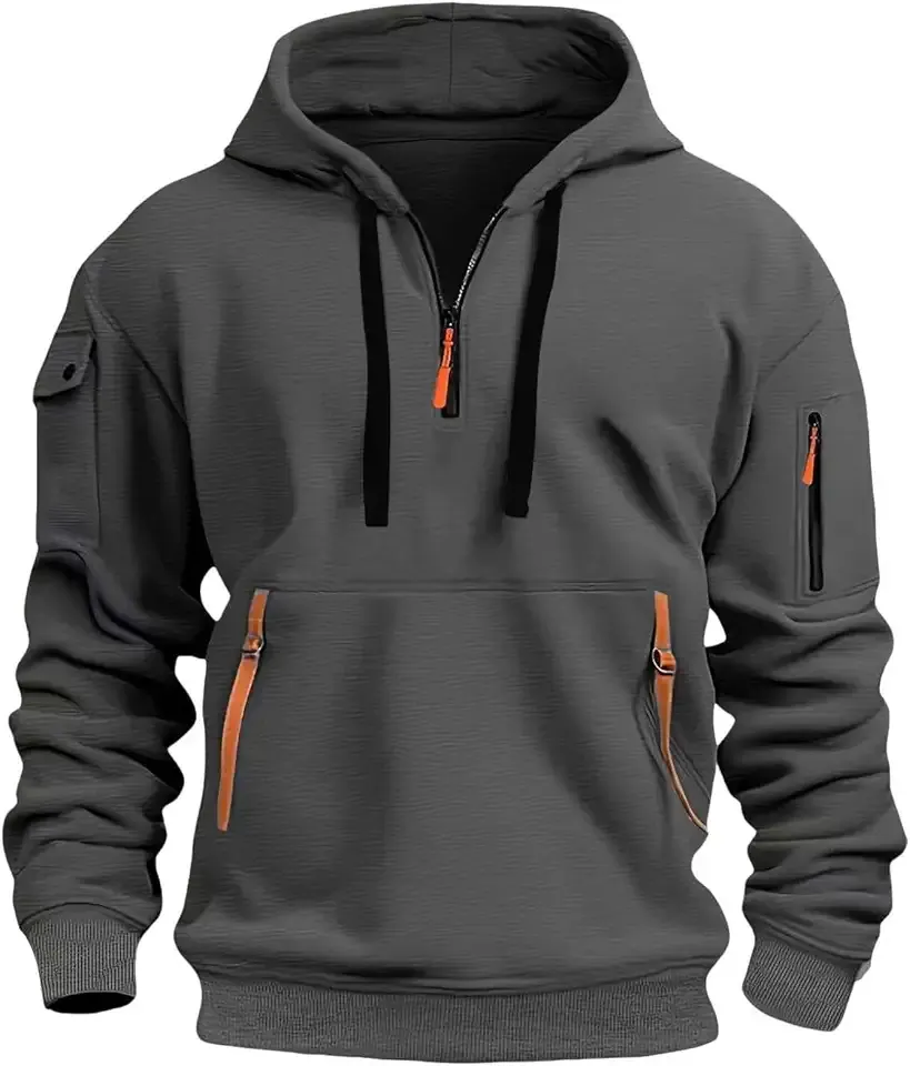 Tactical Hoodies For Men Quarter Zip Pullover Vintage Workout Hoodies With Pockets Military Tactical Sweatshirt