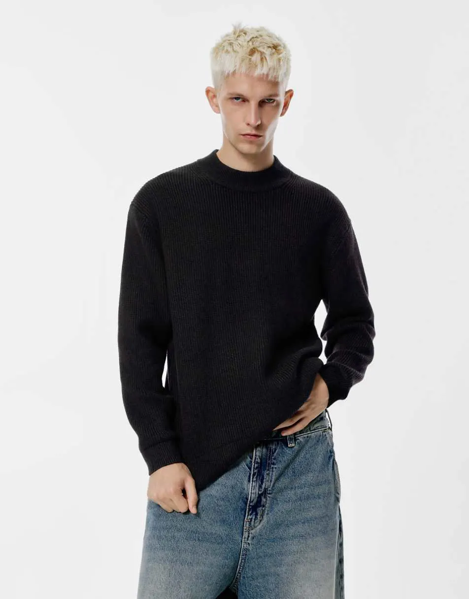 Pull&Bear Ribbed knit sweater in black