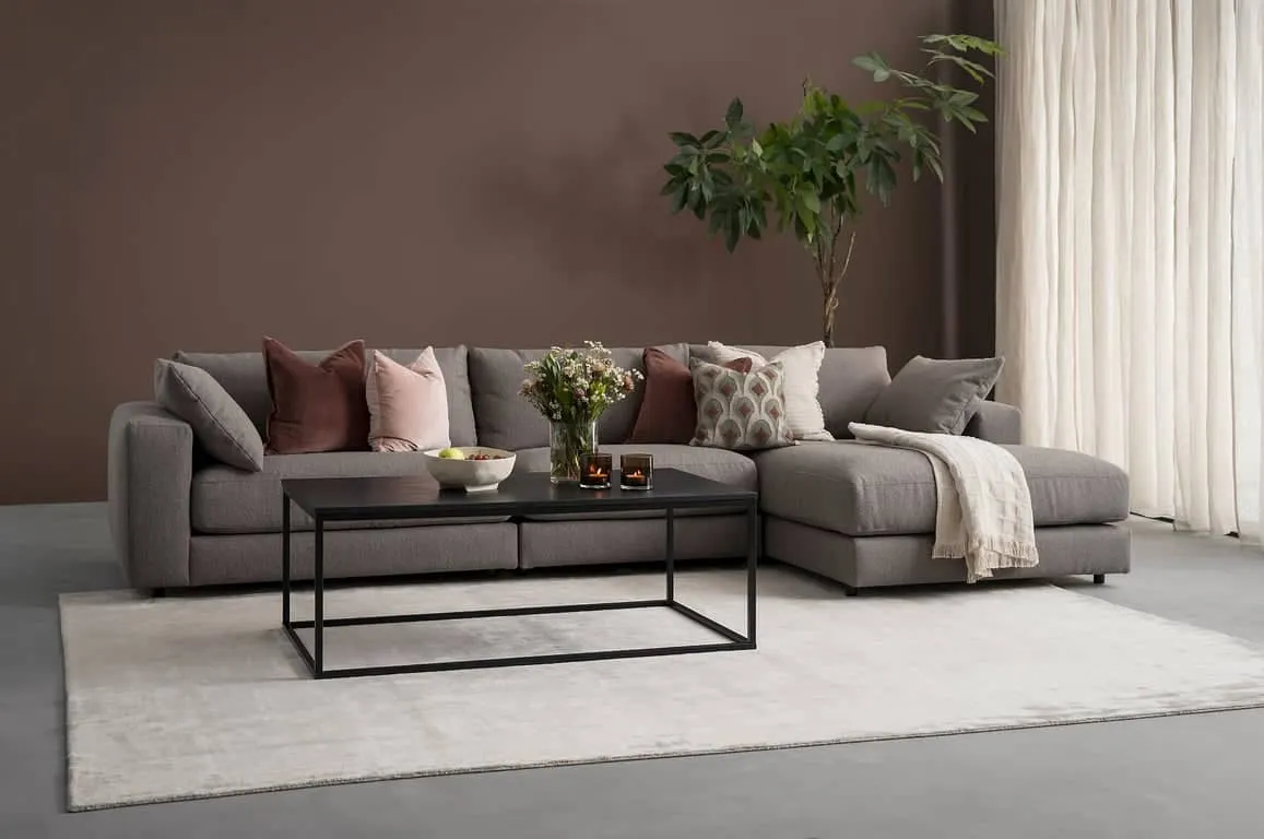 Thanos sofa med sjeselong 1,5-seter + 1 seter + sjeselong stoff 321/13 Alpine Light Brown