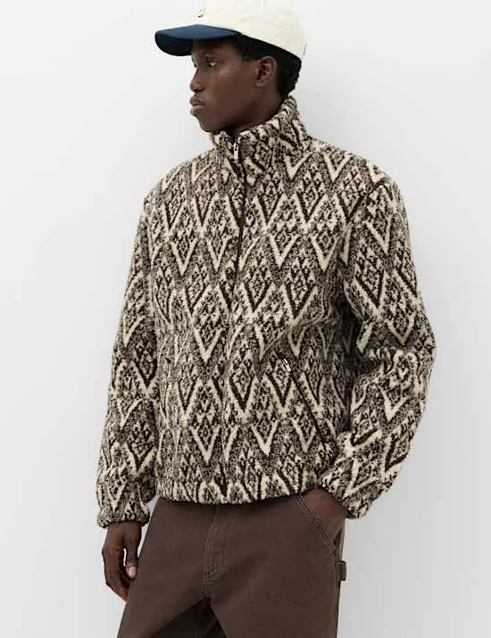 Fleece-Jacke mit Tunnelkragen und Norwegermuster