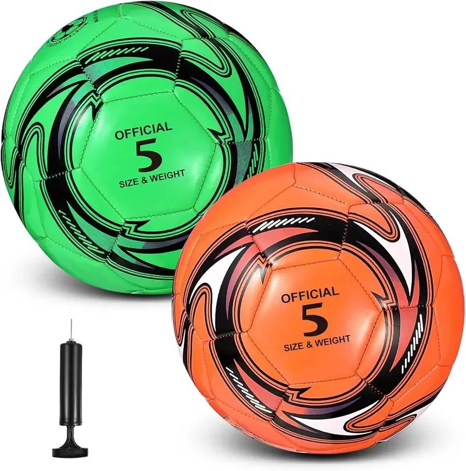 2 Pcs Soccer Balls with Pump Official Size Soccer Ball for Game Training Indoor Outdoor Sport Gift for Child Youth Adult Back to School