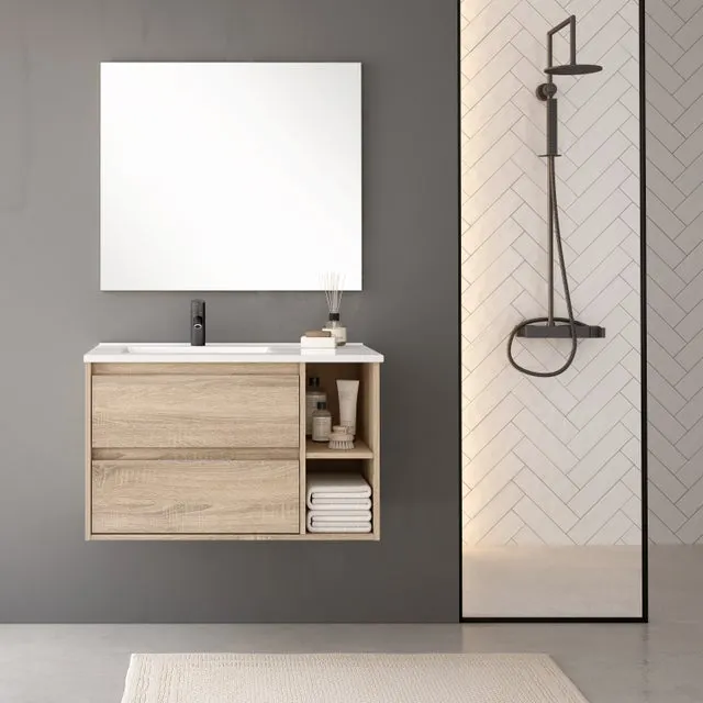 Mueble de baño suspendido bajo lavabo (solo mueble) METZ 2 Cajones Cambrian 80x45 cm - EGORE