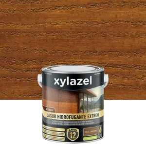 Protector madera exterior color nogal para caseta de jardín, ventana, puerta, mobiliario, valla, persiana XYLAZEL satinado 2.5L base agua