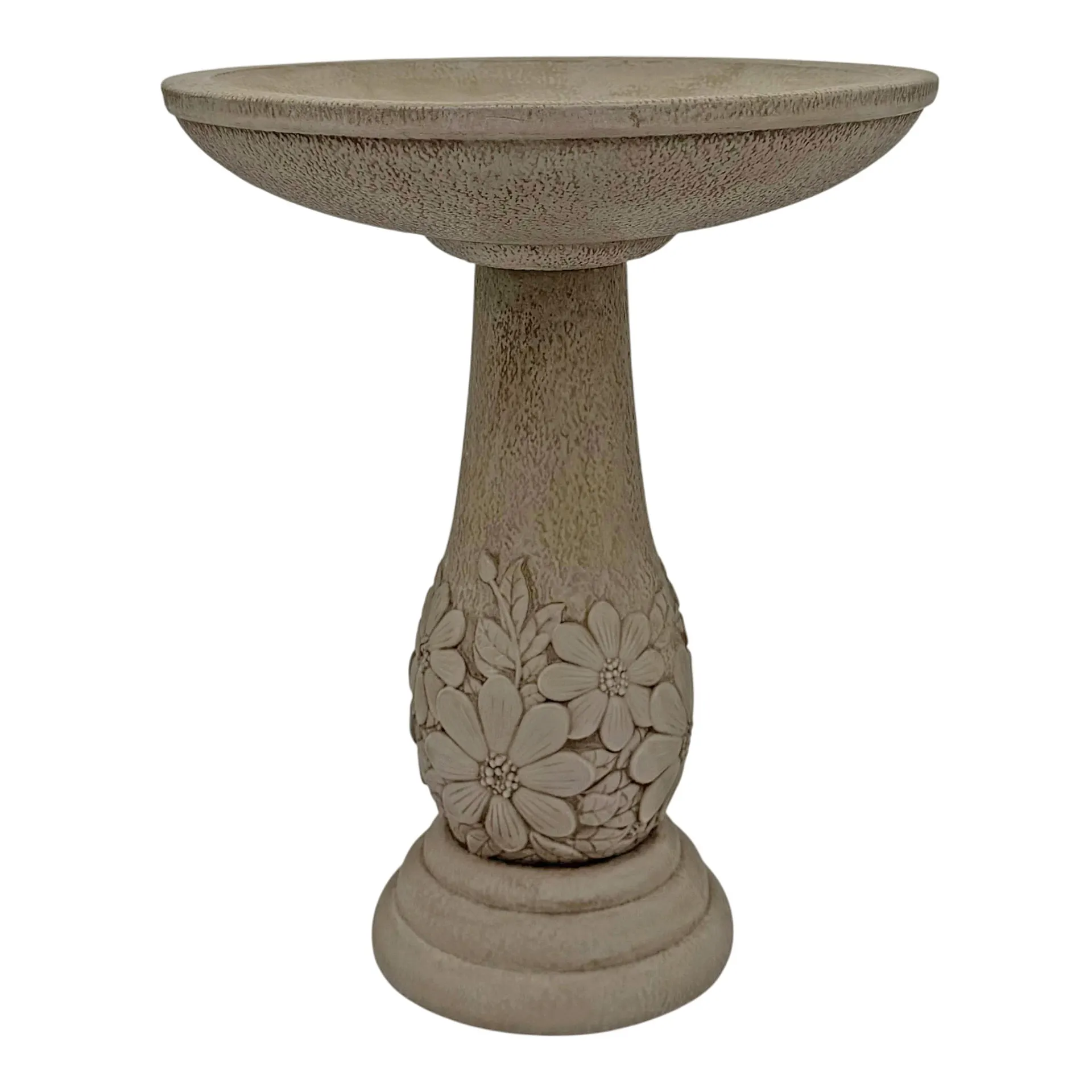 Raised Floral 20-in H Gray Polypropylene Complete birdbath