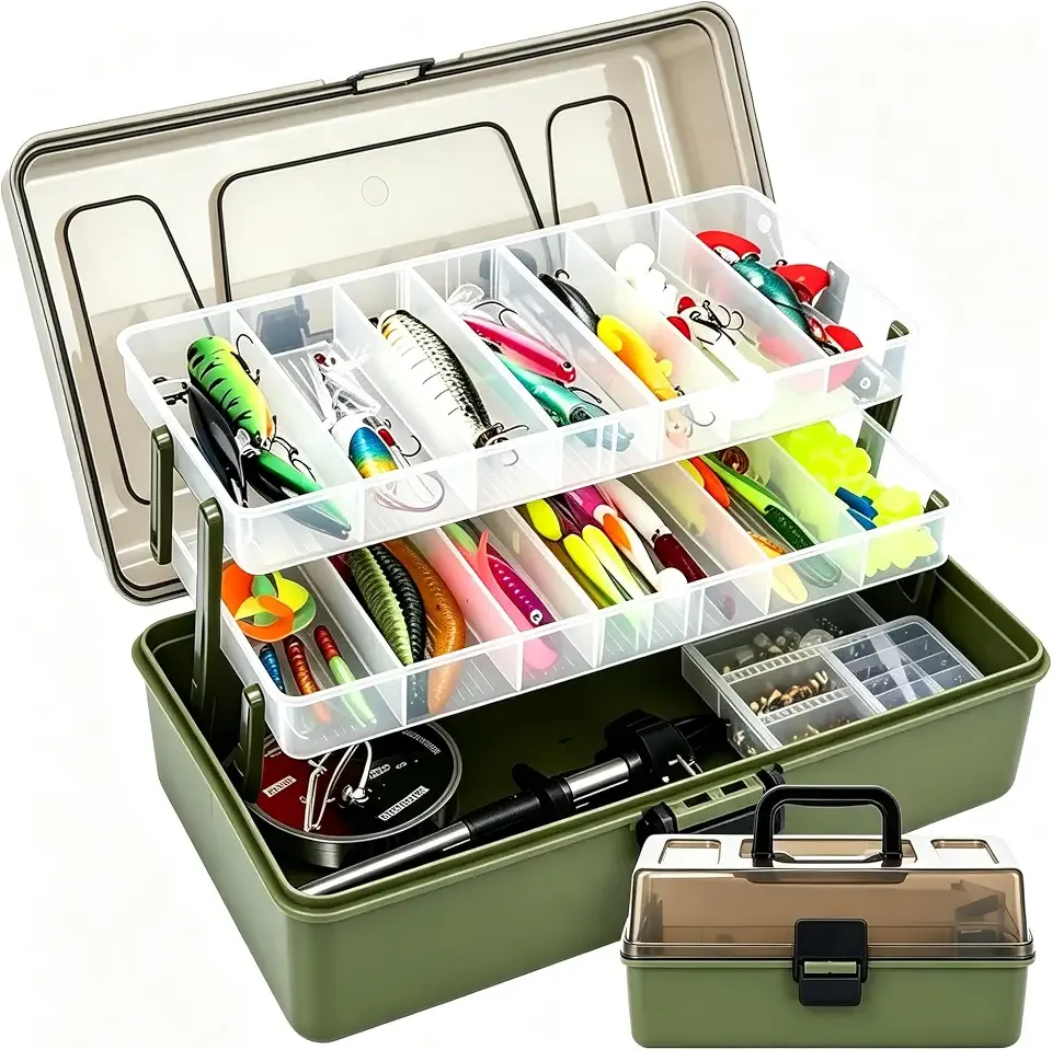 3-Layers Fishing Tackle Kit With Tackle Included, 475 Pcs | All-In-One Fishing Gear, Large Capacity, Ultra-Durable Pliers, Gripper, Remover, Freshwater Bass Gift for Men
