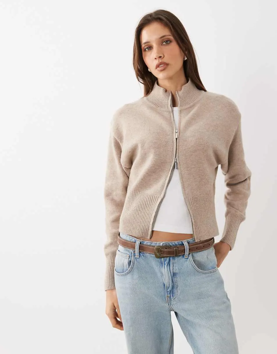 Cotton On Lotus cinched zip knit in chai dust