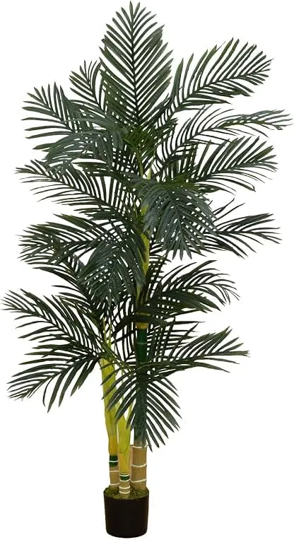 Nearly Natural 6.5 ft Artificial Golden Cane Palm Tree with…