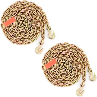 SVOPES 7100lbs Working Load Limit Transport Binder Chain 3/8in x20ft G80 Tow Chain with Grab Hooks DOT Certified Galvanized Manganese Steel Ideal for Construction Dock Factory Use 2-Pack